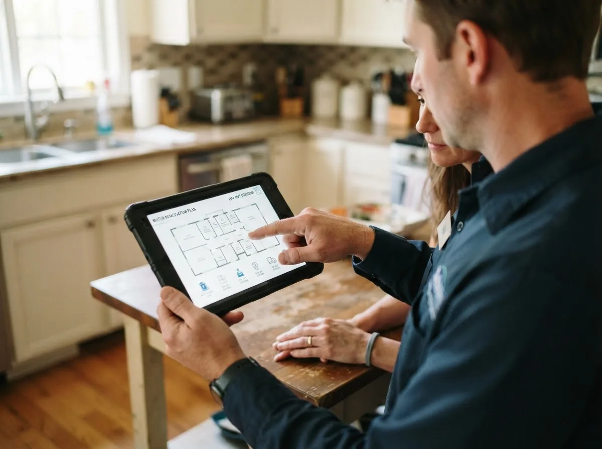 Water damage restoration technician inspecting a home in Mount Croghan, SC
